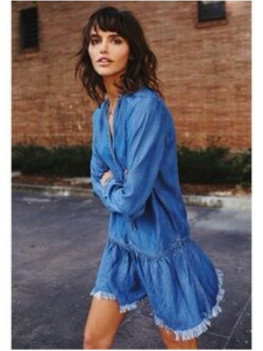 Rails Mel Medium Vintage Wash Dress lightweight denim fringed hem Size Large